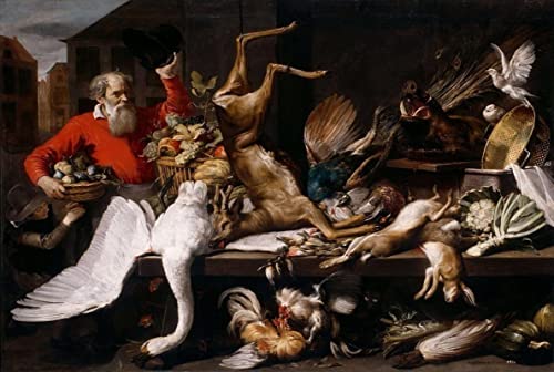 FROZBI Leinwand Bilder Kunstdrucke Leinwand Plakat Berühmtes Gemälde Stillleben mit totem Wild, Obst und Gemüse auf einem Markt Frans Snyders für Wohnzimmer 60x90cm von FROZBI