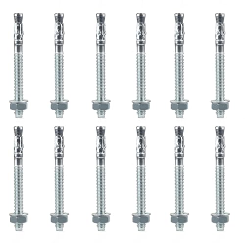 12er Set Bolzenanker Schwerlastdübel M10, Metall Schwerlastanker M10, Betonanker Verzinkt für Geländer Fenster Vorhangfassaden Maschinen Balken (M10 x 90 mm) von FRTAOOP