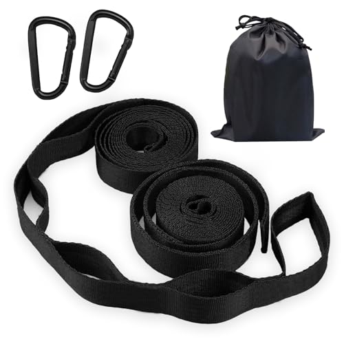 FRTAOOP 2er-Pack Hängematte Befestigungs, 2 m Schwarz Hängematten Aufhängung Gurte mit 2 Hakenschnalle + 1 Aufbewahrungstasche, 500 kg Tragkraft Stabhängematte Schaukel für Camping von FRTAOOP