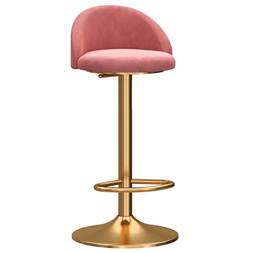 FRTBVNHC Barhocker für das Esszimmer, mechanisch Verstellbarer Drehstuhl, geschwungene Rückenlehne aus Samt und goldene Basis mit Fußstütze, Höhe 65–80 cm (Farbe: Rosa) ShaoSu von FRTBVNHC