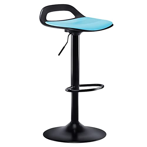 FRTBVNHC Drehbarer Barstuhl für Kücheninseln, mit ausgehöhlter PP-Rückenlehne, PU-Sitz, Fußstütze und Basis, höhenverstellbar von 60–80 cm (Farbe: Blau) ShaoSu von FRTBVNHC