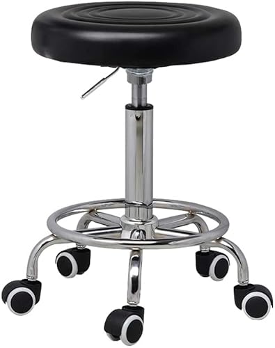 FRTBVNHC Hocker auf Rädern Barstuhl mit Rädern mit Pedalen Verstellbarer Drehstuhl Büro Speisekammer Café Thekenhocker PU-Leder Schönheitshocker (Farbe: C, Größe: 33 * 47-61CM) Hallo ShaoSu von FRTBVNHC