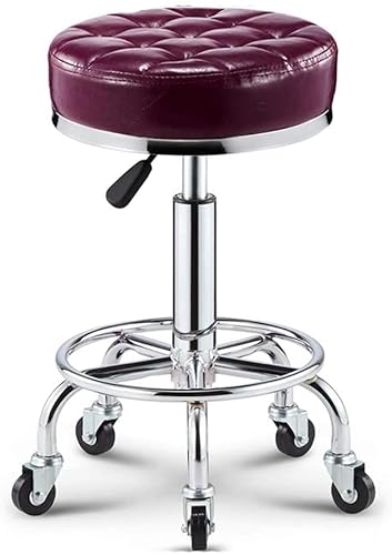 FRTBVNHC Hocker auf Rollen Friseurhocker PU-Leder mit Fußstütze mit 5 Rollen Barhocker Barbershop Beauty Salon Lounge Drehstuhl Thekenhocker (Farbe: B, Größe: 33 * 47-59CM) Hallo ShaoSu von FRTBVNHC