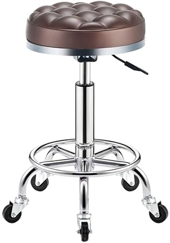 FRTBVNHC Hocker auf Rollen Friseurhocker PU-Leder mit Fußstütze mit 5 Rollen Barhocker Barbershop Beauty Salon Lounge Drehstuhl Thekenhocker (Farbe: D, Größe: 33 * 47-59CM) Hallo ShaoSu von FRTBVNHC