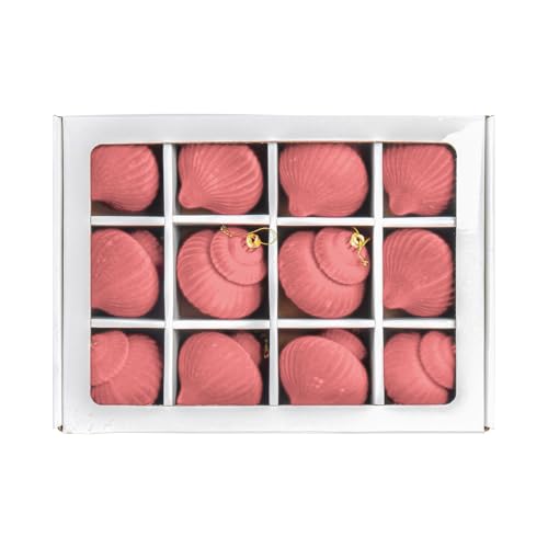 12 Stück Samt beflockte Laterne Weihnachtsschmuck – 6,9 cm bruchsichere Kunststoff-Weihnachtsbaum-Zwiebeln für Urlaubsdekoration (Rosa) von FRTmvg