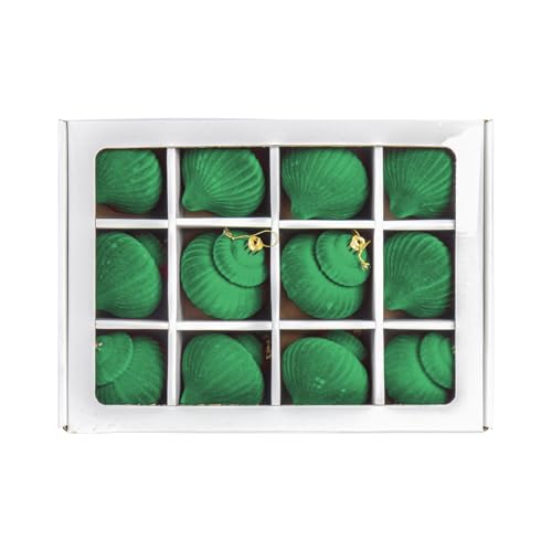12 Stück Samt beflockte Laterne Weihnachtsschmuck – 6,9 cm bruchsichere Kunststoff-Weihnachtsbaum-Zwiebeln für Urlaubsdekoration (grün) von FRTmvg