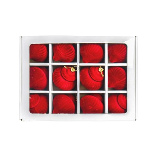 12 Stück Samt beflockte Laterne Weihnachtsschmuck – 6,9 cm bruchsichere Kunststoff-Weihnachtsbaum-Zwiebeln für Urlaubsdekoration (rot) von FRTmvg