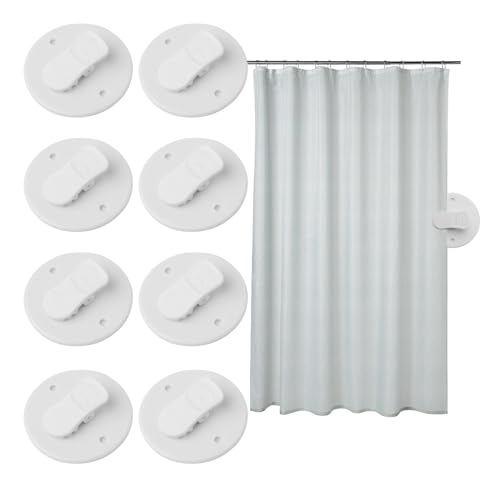 FRUHLING 8 Stück Duschvorhang Clips Selbstklebende Vorhang Klammern Winddichte Vorhang Clips Spritzschutz Stop Protect Clips Weiß Badezimmer Zubehör zum Halten Duschvorhang und Vorhang von FRUHLING