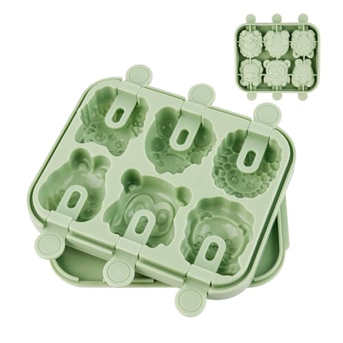 FRUHLING Eisformen Silikon Tiere Eis Am Stiel Formen Wassereis Formen BPA Frei Popsicle DIY Ice Lolly Mold mit Sticks für Joghurt Saft Smoothies (Grün) von FRUHLING