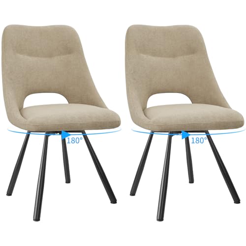FRUOGO 2er Set Esszimmerstühle, 180° drehbarer Küchenstuhl, Frisiertischstühle aus Baumwoll-Kaschmirimitat, moderner gepolsterter Wohnzimmerstuhl mit Metallfüßen, Khaki FRUOGO 2er Set Esszimmerstühle, 180° drehbarer Küchenstuhl, Frisiertischstühle aus Baumwoll-Kaschmirimitat, moderner gepolsterter Wohnzimmerstuhl mit Metallfüßen, Khaki von FRUOGO
