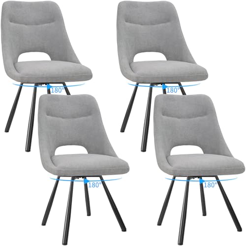 FRUOGO 4er Set Esszimmerstühle, 180° drehbarer Küchenstuhl, Frisiertischstühle aus Baumwoll-Kaschmirimitat, moderner gepolsterter Wohnzimmerstuhl mit Metallfüßen, Hellgrau FRUOGO 4er Set Esszimmerstühle, 180° drehbarer Küchenstuhl, Frisiertischstühle aus Baumwoll-Kaschmirimitat, moderner gepolsterter Wohnzimmerstuhl mit Metallfüßen, Hellgrau von FRUOGO