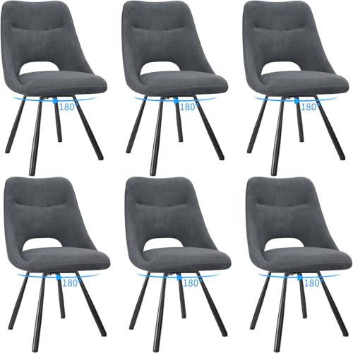 FRUOGO 6er Set Esszimmerstühle, 180° drehbarer Küchenstuhl, Frisiertischstühle aus Baumwoll-Kaschmirimitat, moderner gepolsterter Wohnzimmerstuhl mit Metallfüßen, Dunkelgrau FRUOGO 6er Set Esszimmerstühle, 180° drehbarer Küchenstuhl, Frisiertischstühle aus Baumwoll-Kaschmirimitat, moderner gepolsterter Wohnzimmerstuhl mit Metallfüßen, Dunkelgrau von FRUOGO