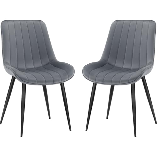 FRUOGO Esszimmerstühle 2er Set,Samt Polesterstuhl,Robuste Metallbeine,Modernes Streifendesign für Esszimmer,Wohnzimmer,Küche,Lounge,Dunkelgrau von FRUOGO