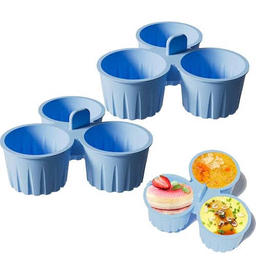 2 Wiederverwendbare Silikon-Backformen for Heißluftfritteusen, Ofenfeste Tassenform, 135 Ml, Mit Griffiger, Ohrenbeständiger, Antihaftbeschichteter Eierform for Backen In Der Küche(Blue) von FRYSKYO