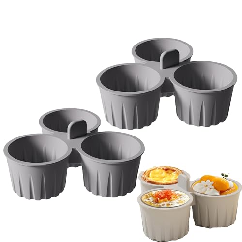 2 Wiederverwendbare Silikon-Backformen for Heißluftfritteusen, Ofenfeste Tassenform, 135 Ml, Mit Griffiger, Ohrenbeständiger, Antihaftbeschichteter Eierform for Backen In Der Küche(Gray) von FRYSKYO