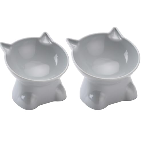 2 X Kippsicherer Futternapf for Hunde Und Katzen, Erhöhter Katzennapf, Erhöht Mit Ständer, Erhöhte Katzenfutternäpfe, for Hauskatzen Und Kleine Hunde(Gray) von FRYSKYO