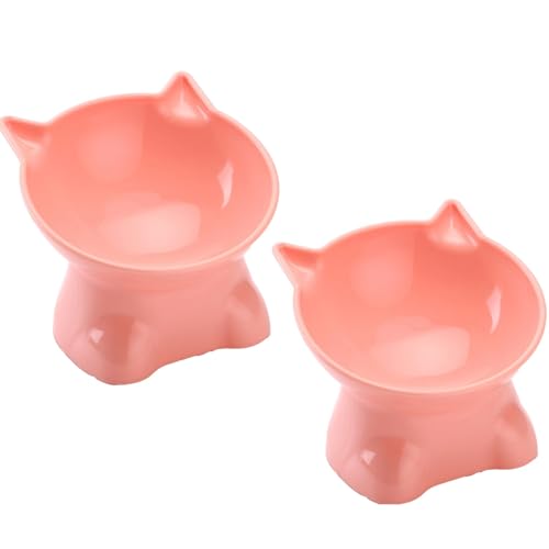 2 X Kippsicherer Futternapf for Hunde Und Katzen, Erhöhter Katzennapf, Erhöht Mit Ständer, Erhöhte Katzenfutternäpfe, for Hauskatzen Und Kleine Hunde(Pink) von FRYSKYO