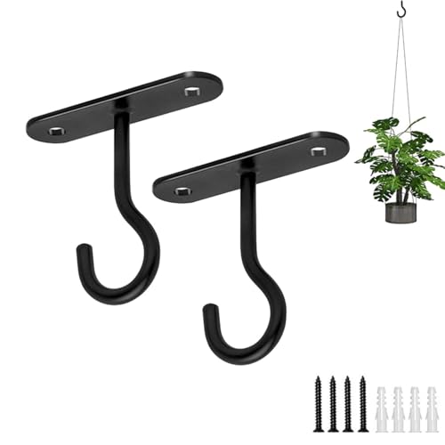 FRYSKYO 2 Stück Aufhängehaken Für Innen- Und Außendekoration Mit Schraube, An Der Wand Montierte Pflanzenaufhänger for Pflanzgefäße, Laternen, Vogelhäuschen, Windspiele(Black,2.5inch) von FRYSKYO
