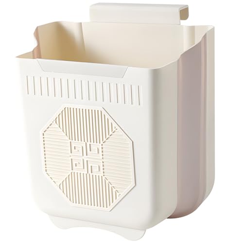 FRYSKYO Kleiner Küchen-Mülleimer, Faltbarer Abfalleimer, An Der Wand Montierter Mülleimer for Lebensmittelabfälle, for Schlafzimmer, Badezimmer, Camping, Thekengebrauch, Cremefarben(10L) von FRYSKYO