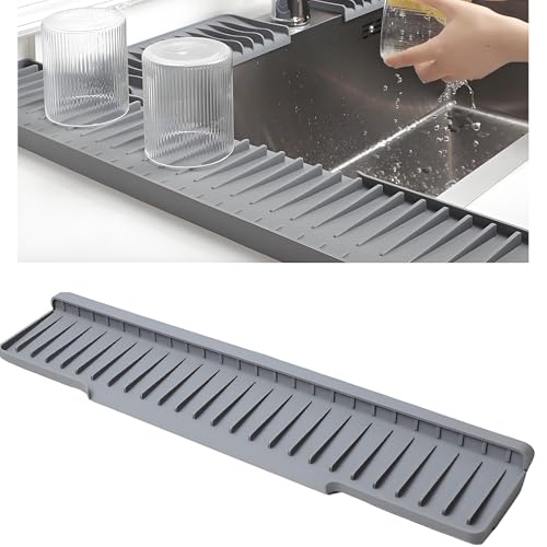 Silikon-Wasserhahnmatte, 35,1 X 8 Cm, Spritzschutz for Küchenspüle, Abtropfmatte for Spülbeckenschutz for Küchenspüle, Badezimmerarbeitsplatte(Gray) von FRYSKYO