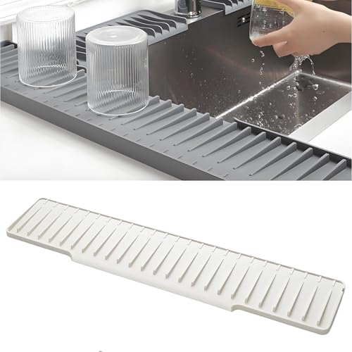 Silikon-Wasserhahnmatte, 50 X 9 Cm, Spritzschutz for Küchenspüle, Abtropfmatte for Spülbeckenschutz for Küchenspüle, Badezimmerarbeitsplatte(Beige) von FRYSKYO