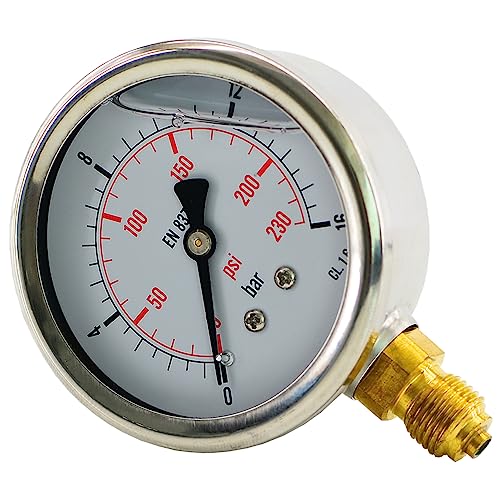 Glycerinmanometer senkrecht Ø 63 mm Chromnickelstahl/Messing für Vakuum und Druck (Anzeigebereich: 0-16 bar) von FS FITTINGSTORE