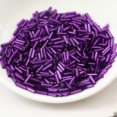 20g/480Pcs Größe 2*6mm Bunter Silberkern Tschechisches Glas Seed Bugle Beads Tube für Spacer Schmuckherstellung Kleidungsstück Nähen Zubehör-Dunkellila von FSALFWUYIHDSF