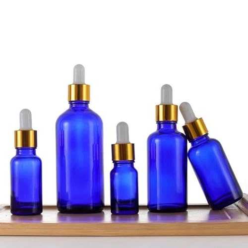 FSAMORPLE 5–100 ml Leere Tropfflaschen aus klarem Glas mit Goldener schwarzer Verschlusskappe – 5 ml – blau-goldene Verschlusskappe – Glas von FSAMORPLE
