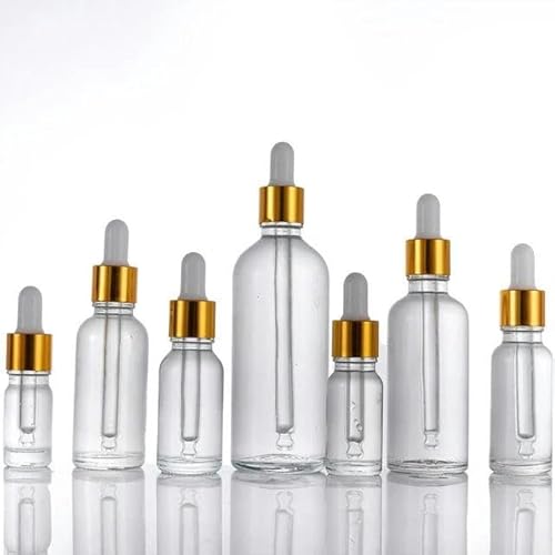 FSAMORPLE 5–100 ml Leere Tropfflaschen aus klarem Glas mit Goldener schwarzer Verschlusskappe – 50 ml – klares Glas mit Goldener Verschlusskappe von FSAMORPLE