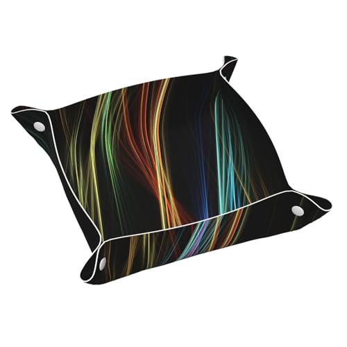 Colorful Lines Art Leder Ablagetablett Desktop Organizer Caddy Box Dekorative Herren Accessoires von FSCEV