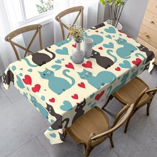 FSCEV Happy Walking Kitty Tischdecke, rechteckig, für Küche, Esszimmer, Innen- und Außenbereich von FSCEV