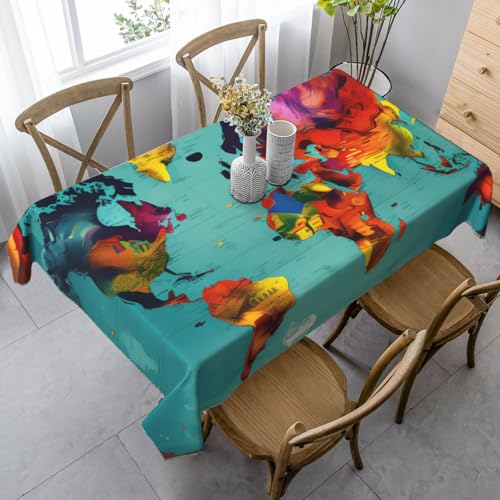 FSCEV Tischdecke mit Weltkarte, rechteckig, für Küche, Esszimmer, Innen- und Außenbereich von FSCEV