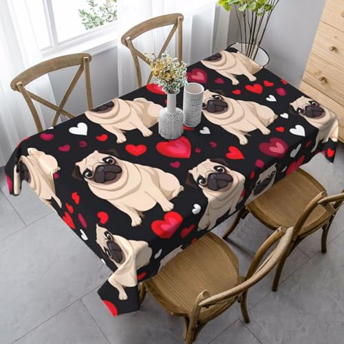 FSCEV Tischdecke mit niedlichem Mops, rechteckig, für Küche, Esszimmer, Innen- und Außenbereich von FSCEV