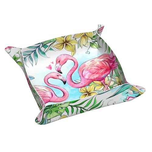 Flamingo Blumen Leder Ablagetablett Desktop Organizer Caddy Box Dekorative Herren Accessoires von FSCEV