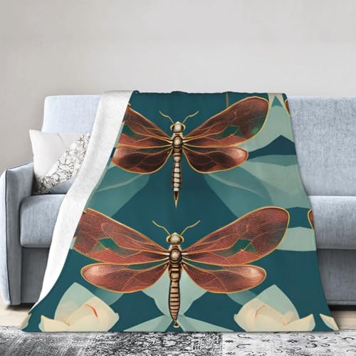 Libelle und Lotus, ultraweiche Micro-Fleece-Decke, Klimaanlage, Decke, warme Decke von FSCEV