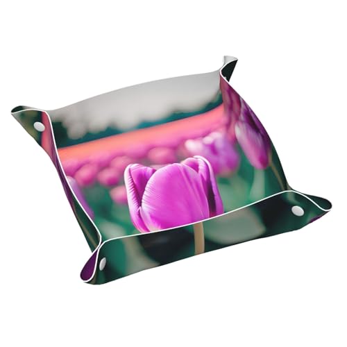 Lila Tulpen Leder Ablagetablett Desktop Organizer Caddy Box Dekorative Herren Accessoires von FSCEV