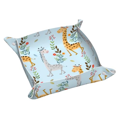 Niedliche Giraffe Blumen Leder Ablagetablett Desktop Organizer Caddy Box Dekorative Herren Accessoires von FSCEV