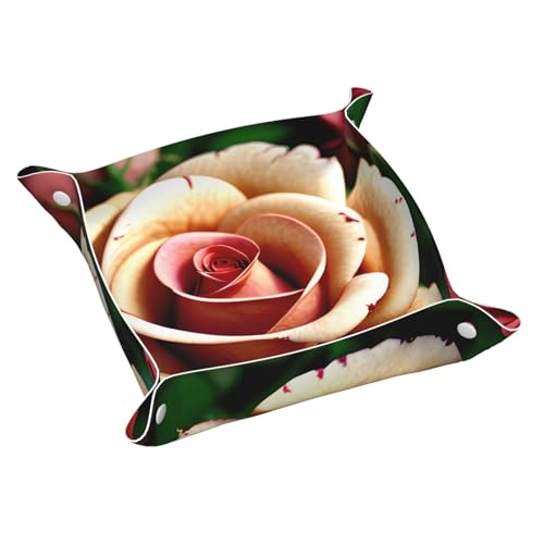 Rustikale Rose Blume Leder Ablagetablett Desktop Organizer Caddy Box Dekorative Herren Accessoires von FSCEV