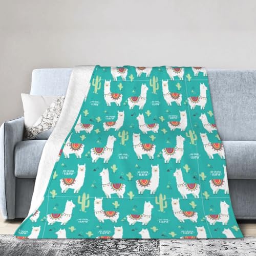 Süße weiße Lama- und Kaktusdecke, ultraweiche Micro-Fleece-Decke, Klimaanlage, Decke, warme Decke von FSCEV