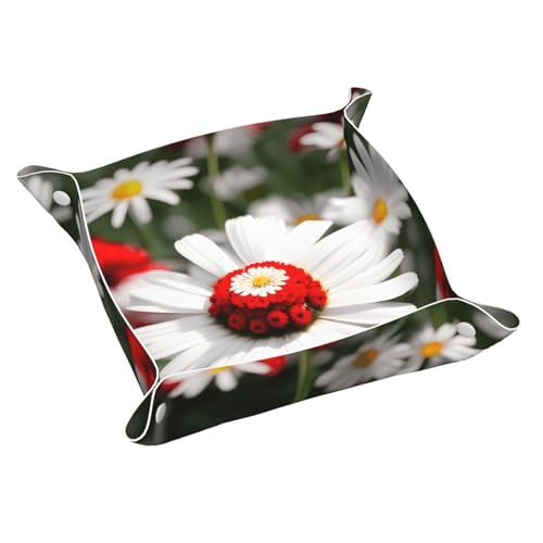 Tablett aus Leder mit Blumen und weißen Gänseblümchen, Schreibtisch-Organizer, Caddy Box, dekoratives Herren-Zubehör von FSCEV