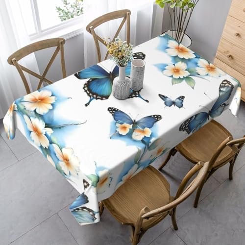 Tischdecke, Motiv: blauer Schmetterling auf Blume, rechteckig, für Küche, Esszimmer, Innen- und Außenbereich von FSCEV