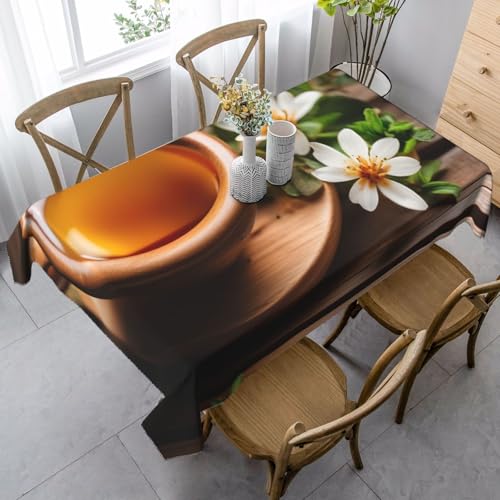 Tischdecke, rechteckig, Motiv: Blaugrüne Blume auf Holzdielen, für Küche, Esszimmer, Innen- und Außenbereich Tischdecke, rechteckig, Motiv: Blaugrüne Blume auf Holzdielen, für Küche, Esszimmer, Innen- und Außenbereich von FSCEV