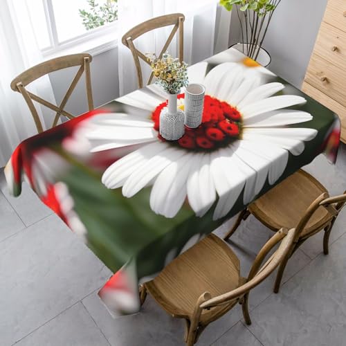 Tischdecke mit Blumen und weißen Gänseblümchen, rechteckig, für Küche, Esszimmer, Innen- und Außenbereich von FSCEV