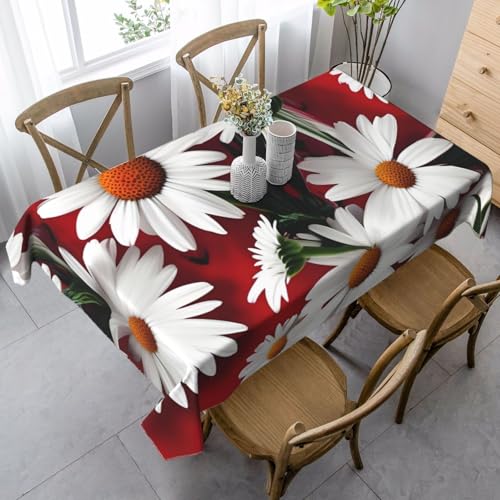 Tischdecke mit roten Blumen und weißen Gänseblümchen, rechteckig, für Küche, Esszimmer, Innen- und Außenbereich von FSCEV