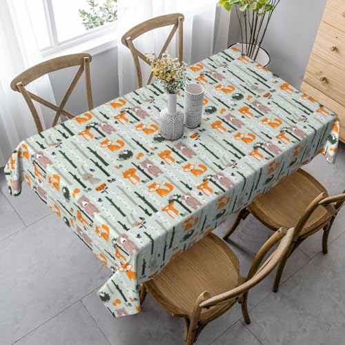 Tischdecke mit süßem Fuchsbär, Vogelbaum, rechteckig, Schutz, Küche, Esszimmer, Innen- und Außendekoration von FSCEV