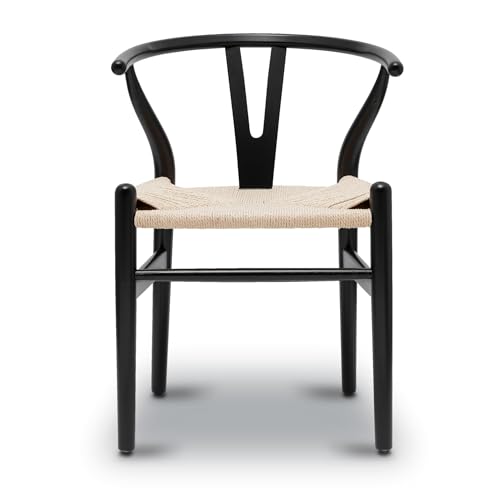 FSDFKPOP 2er-Set Weave Arm Chair Mid-Century Metall-Esszimmerstuhl mit Y-förmiger Rückenlehne und Hanfsitz, Schwarz(Black,Single) von FSDFKPOP
