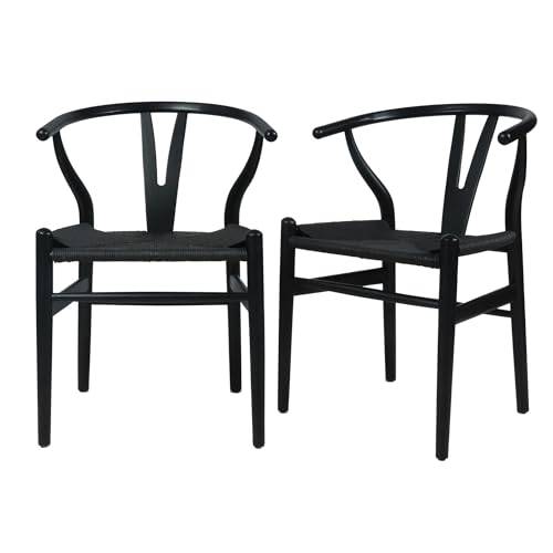 FSDFKPOP 2er-Set Weave Arm Chair Mid-Century Metall-Esszimmerstuhl mit Y-förmiger Rückenlehne und Hanfsitz, Schwarz(Dark Black,2-Set) von FSDFKPOP