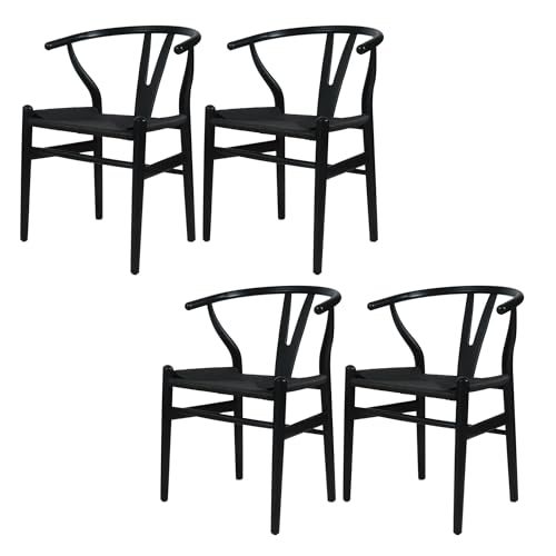 FSDFKPOP 2er-Set Weave Arm Chair Mid-Century Metall-Esszimmerstuhl mit Y-förmiger Rückenlehne und Hanfsitz, Schwarz(Dark Black,4-Set) von FSDFKPOP