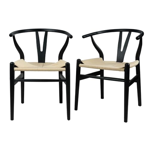 FSDFKPOP 2er-Set Weave Arm Chair Mid-Century Metall-Esszimmerstuhl mit Y-förmiger Rückenlehne und Hanfsitz, Schwarz(Matt Black,2-Set) von FSDFKPOP
