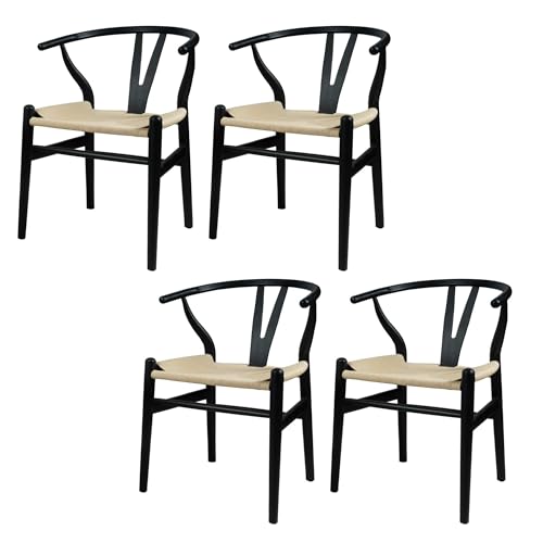FSDFKPOP 2er-Set Weave Arm Chair Mid-Century Metall-Esszimmerstuhl mit Y-förmiger Rückenlehne und Hanfsitz, Schwarz(Matt Black,4-Set) von FSDFKPOP
